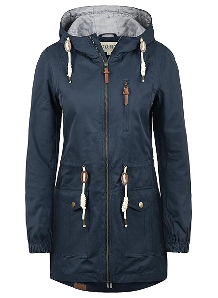 DESIRES Inata Damen Übergangsparka Parka Übergangsjacke Lange Jacke mit Kapuze