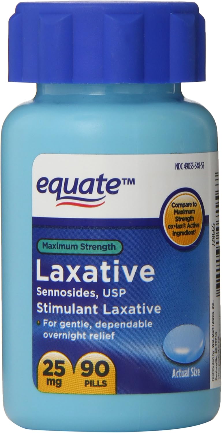 Equate Maximum Strength Laxative, Sennosides Stimulant Laxative, 25mg, 90ct, By Equate, Compare to Maximum Strength Ex-Lax: Health & Personal Care