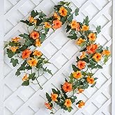 Mizii Artificial Petunias Flower Vines Garland 6 Feet Orange Faux Morning Glory Silk Flowers Garland UV Resistant Fake Hanging Vines Plants Decorations for Outdoor Garden Indoor Home Decor (Orange)