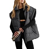 Vimyig Women's Winter Crop Puffer Vest Lightweight Warm Flysleeve Stand Collar Padded Puffy Jackets Coats with Pockets