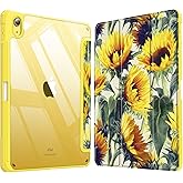 Fintie Hybrid Slim Case for iPad (A16) 11th Generation 11 Inch (2025), iPad 10th Generation 10.9 Inch (2022) - Shockproof Cover with Clear Transparent Back Shell & Pencil Holder, Sunflowers
