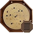 27 Inch Tournament Crokinole Board Game, 2 in 1 Crokinole and Checkers with 22” Playing Surface, Metal Pegs, Wooden Octagon Canadian Tabletop Board Game Krokinole for Families and Friends