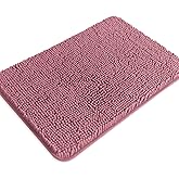 PureSwan Dusty Rose Bathroom Rugs – Absorbent and Washable Bath Mat, Non-Slip, Thick Soft Chenille Bath Rugs for Bathroom Floor, Shower, Sink - 17" x 24"