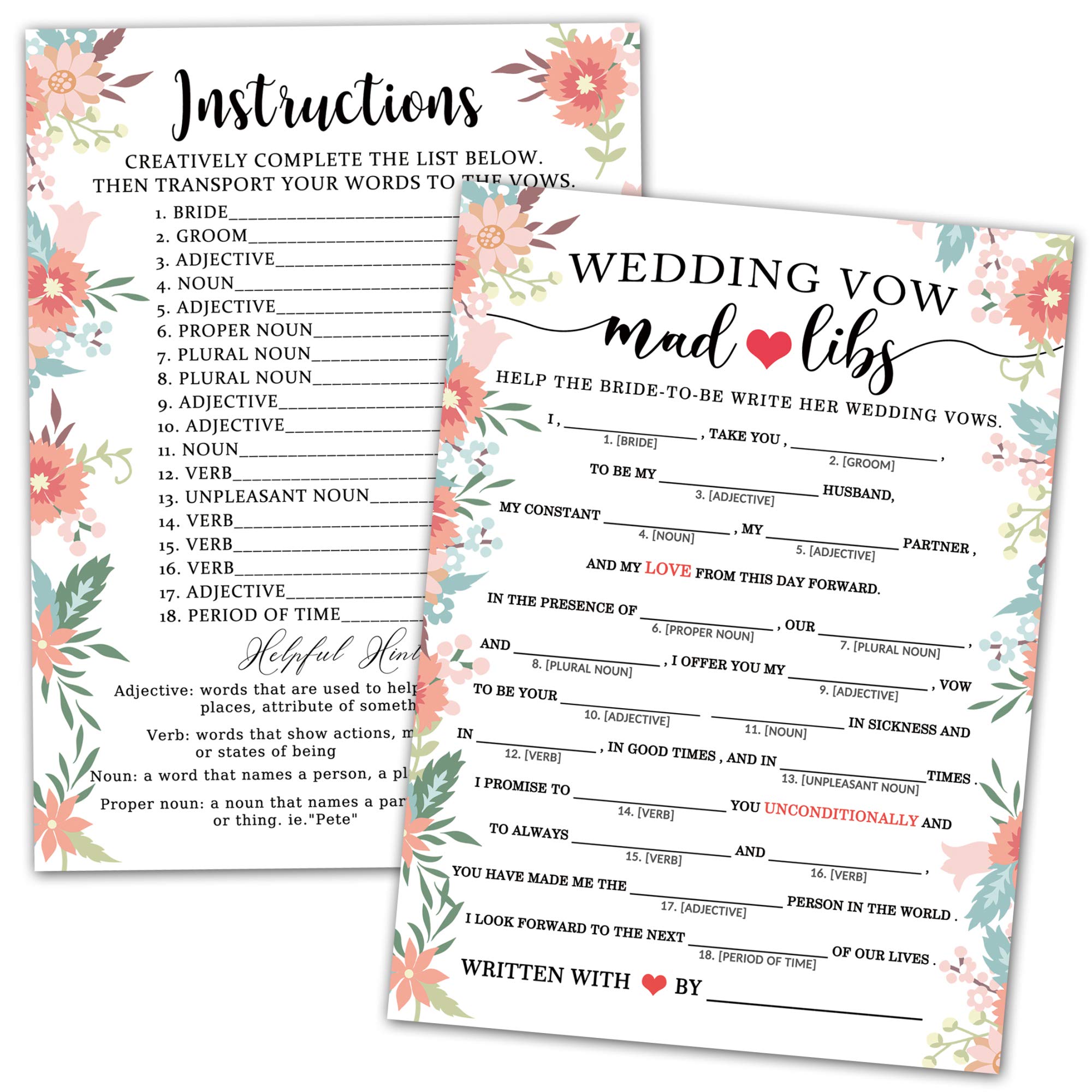 Buy Bridal Shower Games Wedding Mad Libs Vows Wedding Shower Games