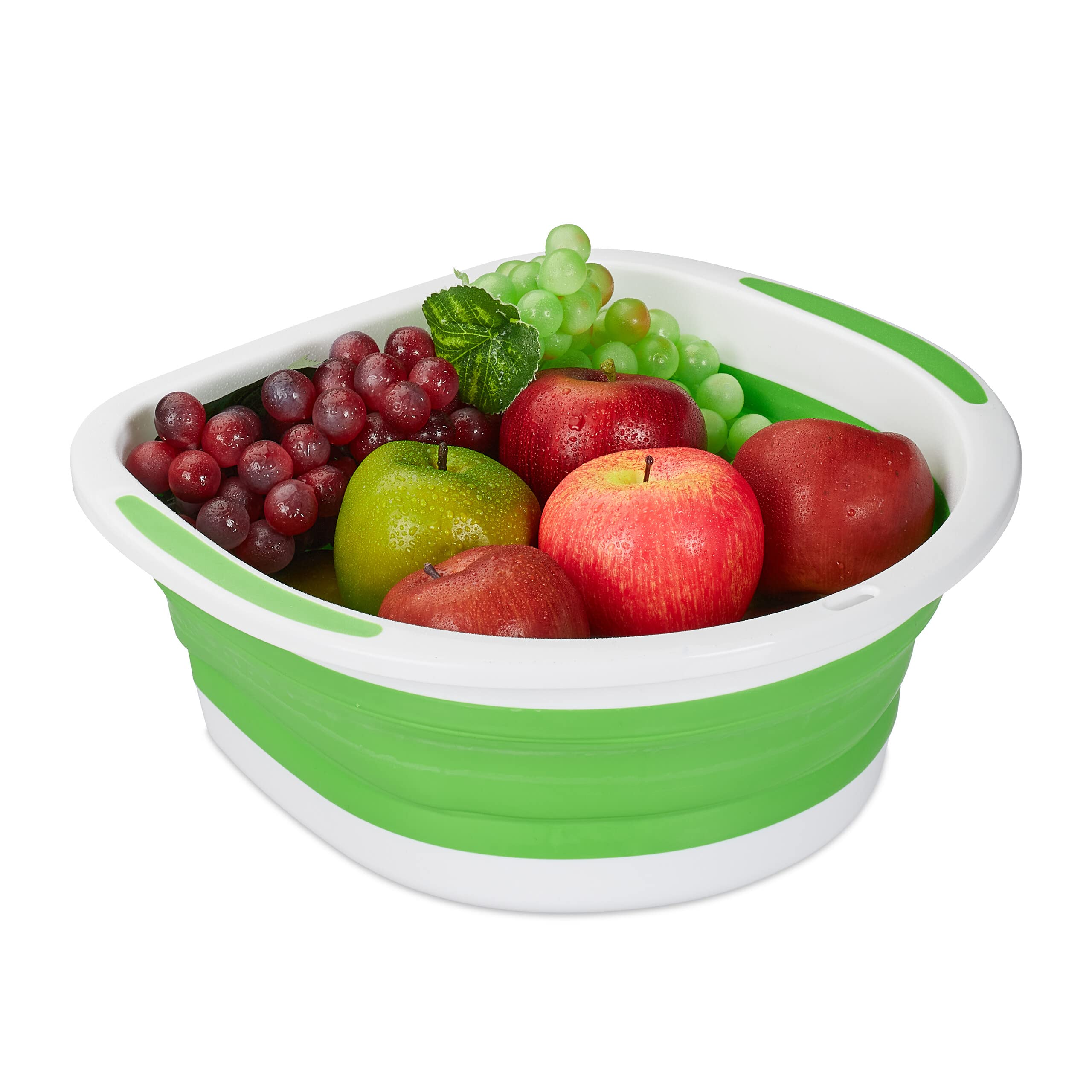 Relaxdays Foldable Strainer, Pasta, Plastic Draining Basket, Dimensions: HxWxD: 13.5 x 33.5 x 32.5 cm, Green and White, 13.5x33.5x32.5 cm