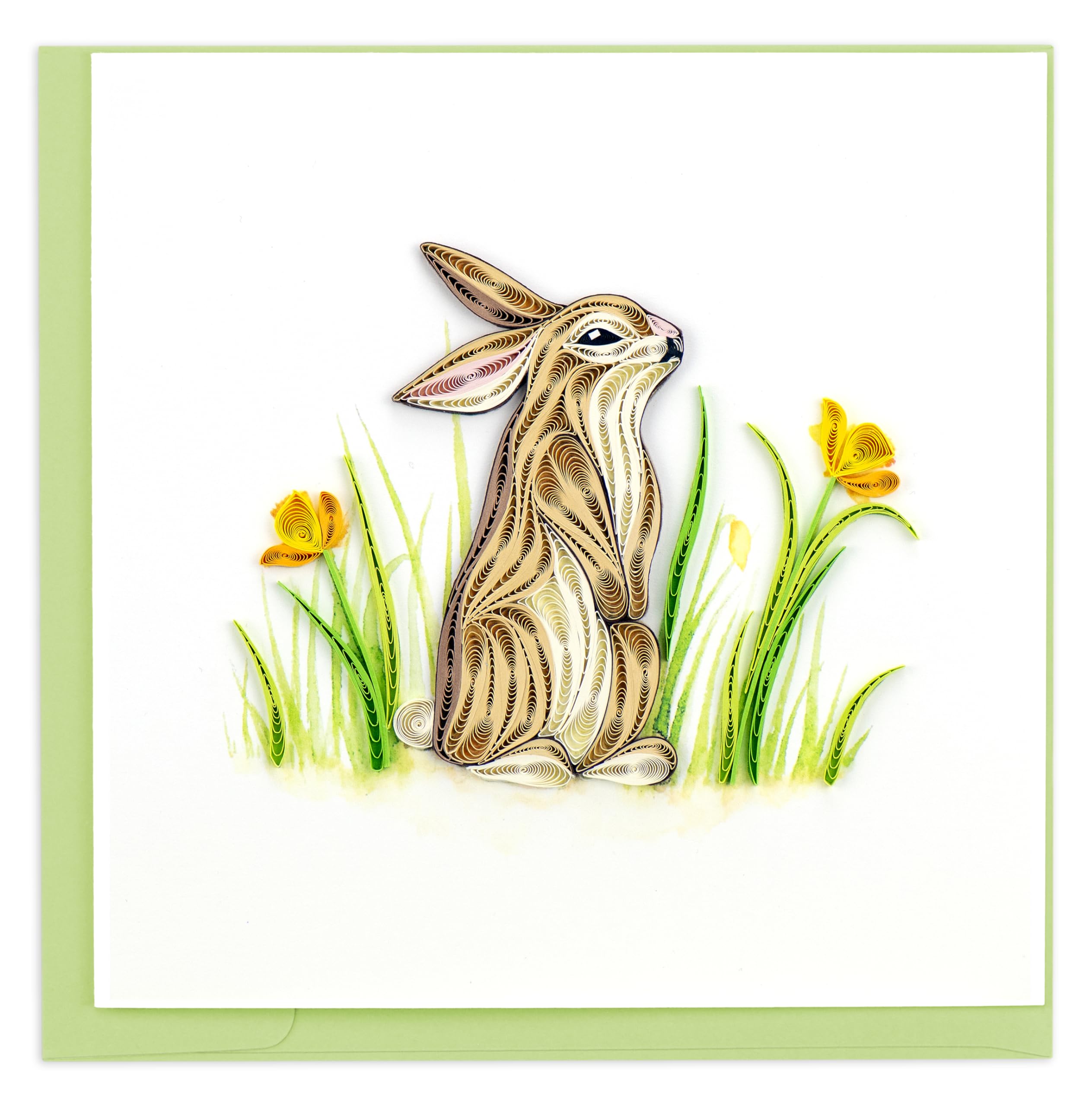 Quilling Rabbit in A Meadow Hop-piness Ahead Hand-Finished Art Greeting Card Frameable Art - Suitable for Framing in a Card Frame - by The Quilling Card Company