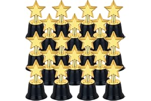 YEONHA TOYS 24 Pack Mini Star Trophy Awards Bulk (4.5 Inch), Plastic Gold Star Trophies For Halloween Party Favors, Goodie Bags, Kid Classroom School Reward, Sports Tournament Winning Prize, Hollywood Event Props