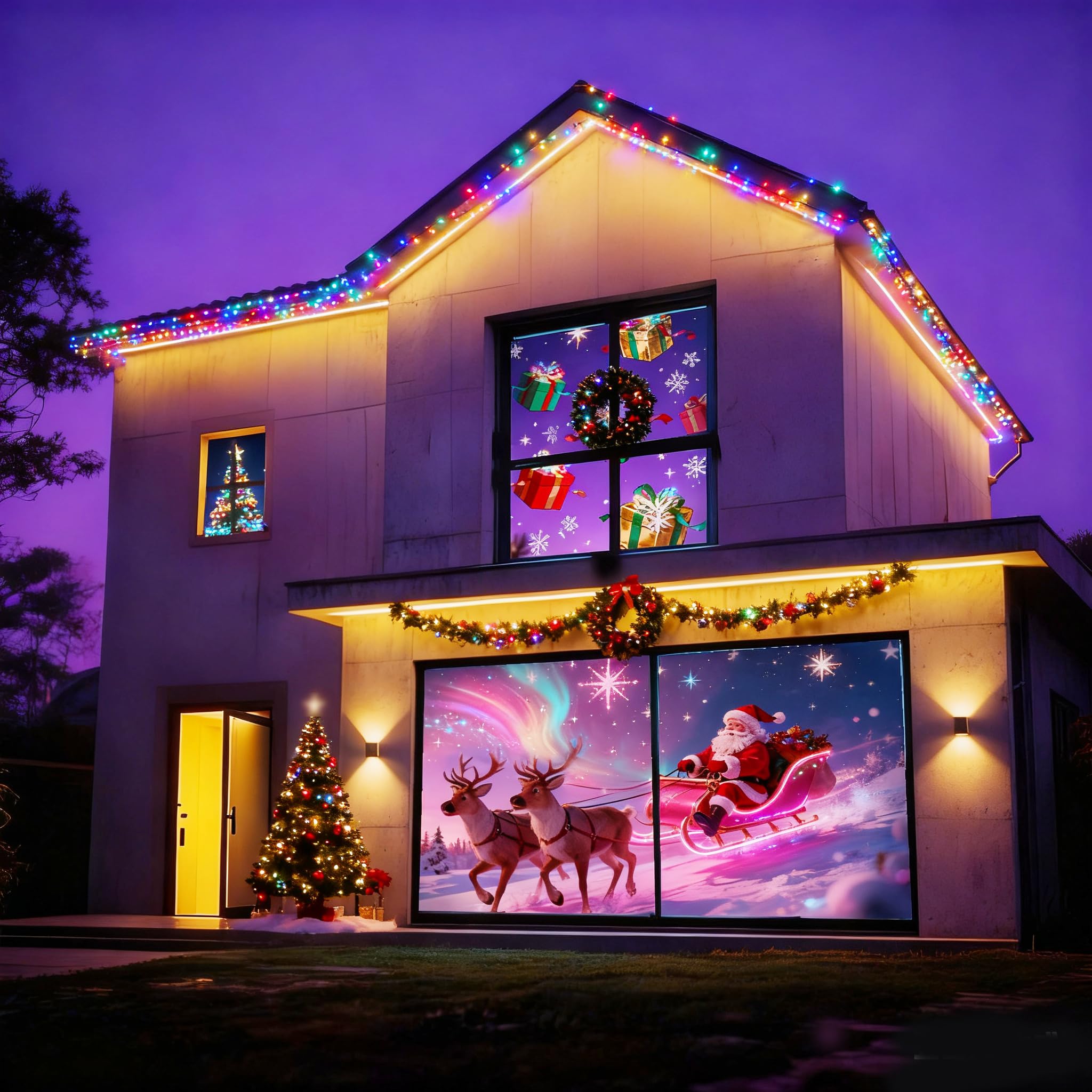 Photo 1 of 120 Inch Holographic Rear Projection Screen, Portable Anti Crease Double Sided Window Projector Screen for Christmas Videos Hologram Film Night