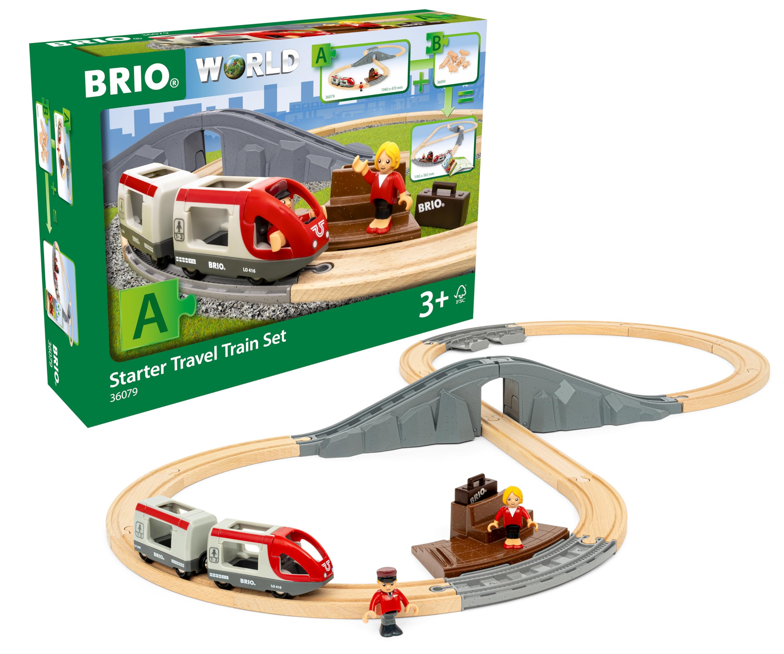 BRIO World Starter Set Travel Toy Train Set for Kids Age 3 Years Up - Wooden Toddler Toys & Games
