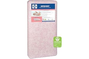Sealy Baby Ortho Rest Waterproof Crib Mattress plus Toddler Bed Fit, 150 Extra Firm Coils, Orthopedic Comfort, GREENGUARD Gold Certified, Safety & Quality Tested, Made in USA, 52"X28" - Pink