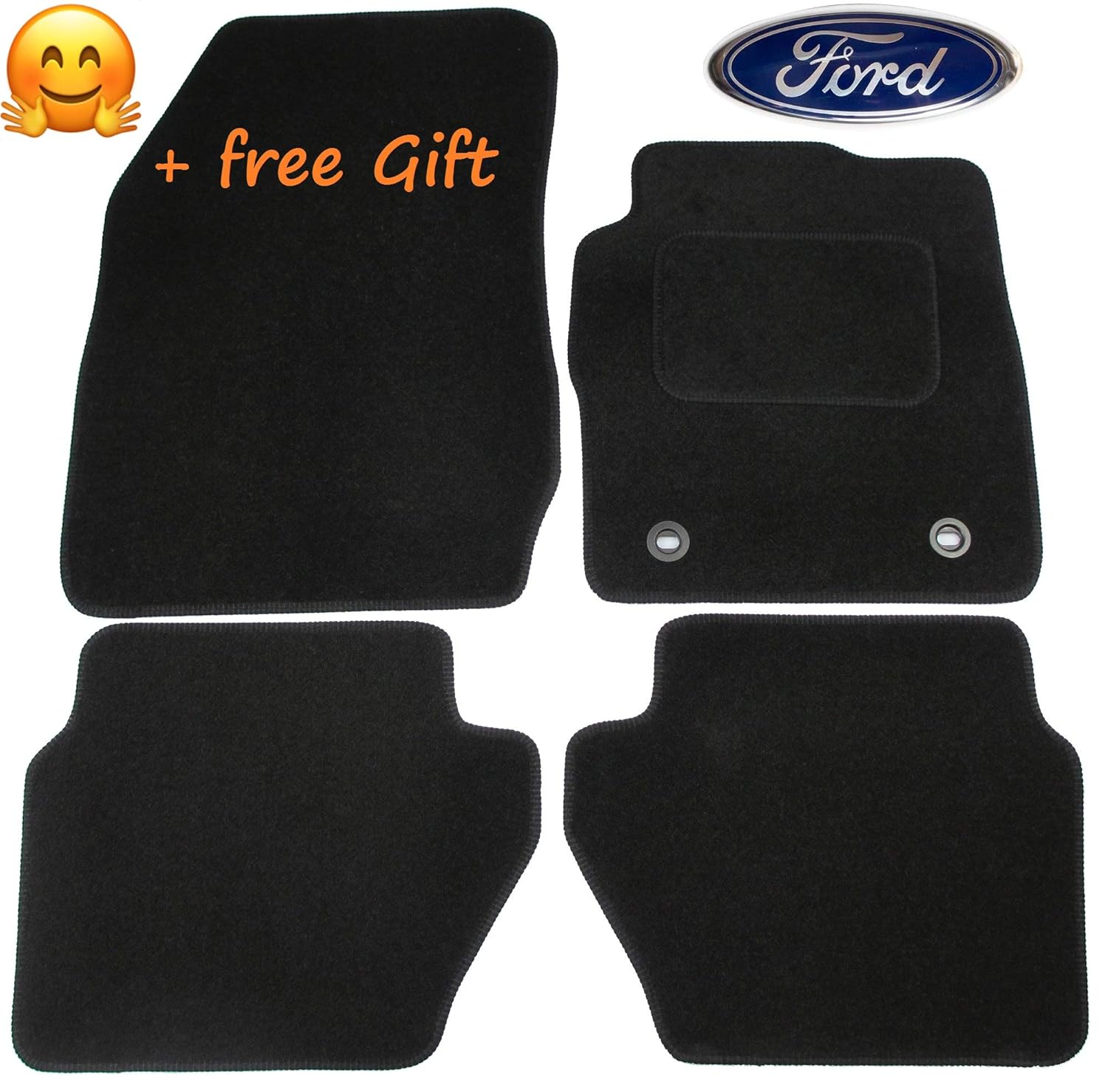 Quality Tailored Black Car Floor Mats, Full Set With Clips, Antislip