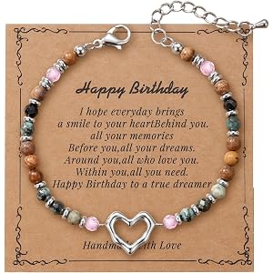 SNZM Birthday Gifts for Women, Earth Tone Beaded Bracelet with Heart Charm, Meaningful Gift for Her Mom Sister Best Friend Da