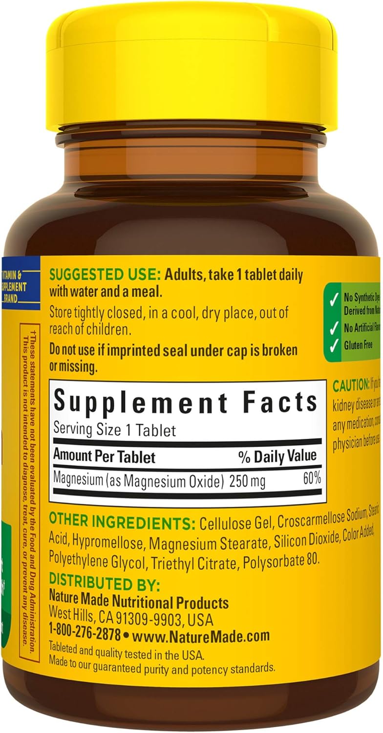 Nature Made Magnesium Oxide 250 mg Tablets, 100 Count for Nutrition Support (Packaging May Vary): Health & Personal Care