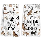 KFXHANGD Dog Kitchen Towels Set of 2 - Life is Better With Dogs Hand Dish Towels for Bathroom Kitchen, Funny Themed Gifts for Dog Lovers Women, 1624 Inch