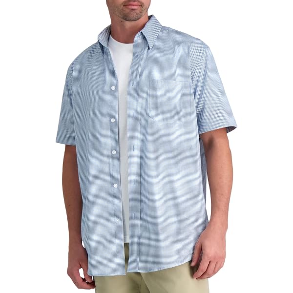 Chemise Homme Haggar XXL Manches Courtes - Noir Et Vert, Occasion Très Bon état, Boutonnage Classique