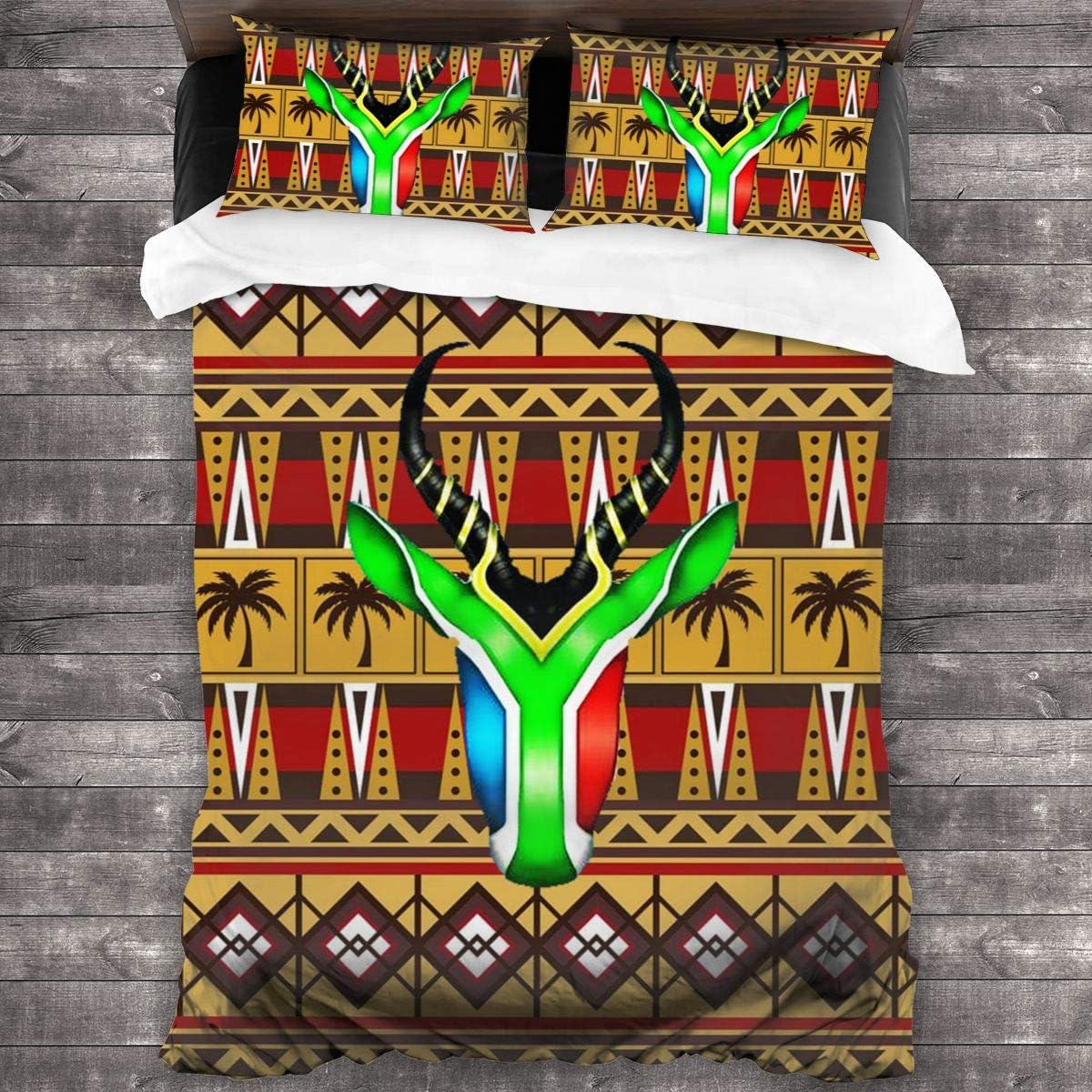 SAIKOUNOYA Springbok Flag Skull Pattern Bedding Sheet Set Soft 3-Pieces Bed Sets Comfortable Duvet Cover + 2 Pillowcases 86"x70"