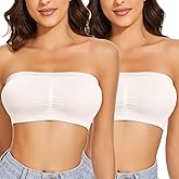 WOWENY Wireless Strapless Bandeau Bra for Women Padded Seamless Padded Bralette with Support Tube Top Bras