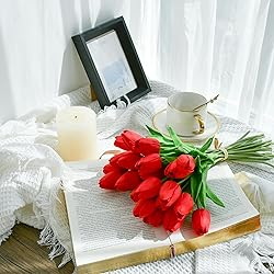 Mandy's Artificial Tulips 20 Stems Red PU Faux