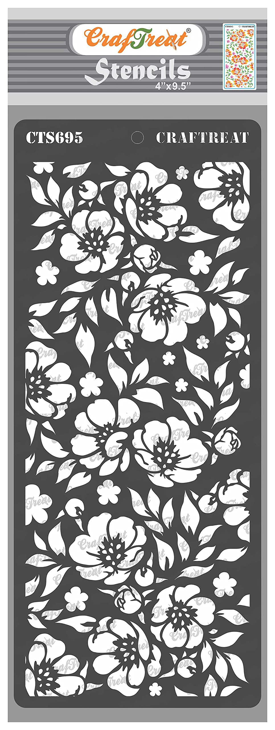 CrafTreat Reusable Anemone Stencil for Painting on Wood, Wall, Canvas, Floor, Tile - Anemone Slimline Stencil -4X9.5 Inch - Floral Stencils for Card Making