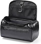 Etercycle Leather Toiletry Bag Hanging Wash Bag Waterproof Jet Black