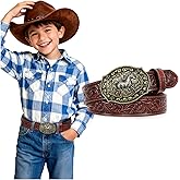 SANSTHS Kids Western Belt for Boys Girls Genuine Leather Cowboy Cowgirl Belts with Detachable Buckle for Jeans Western Gifts