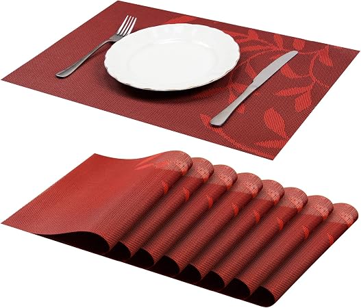 Lot De 8 Sets De Table Lavables En Cuir Synthétique – Imperméables, Antidérapants, Double Face (noir)