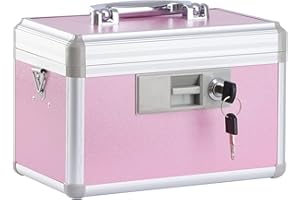 xydstay Medicine Box, First Aid Safe Medication Storage Box,Layered Aluminum Daily Medicine Cabinet,10.2" x 6.2" x 7.7", Pink