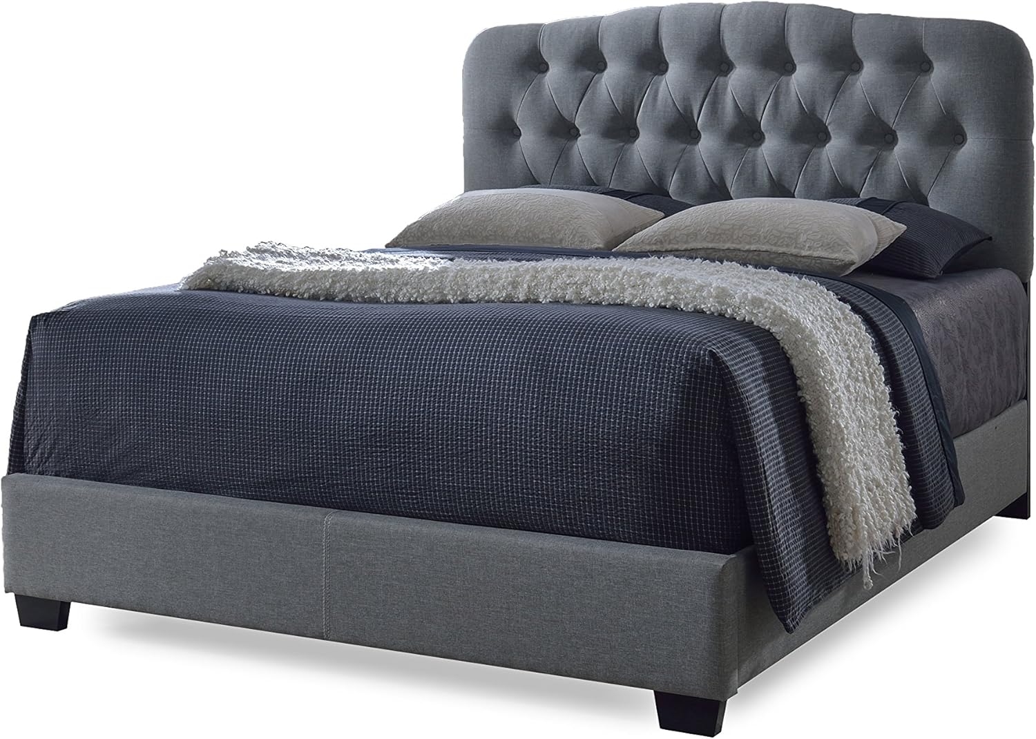 Amazon Com Baxton Studio Romeo Contemporary Espresso Button Tufted Upholstered Bed Queen Grey Furniture Decor