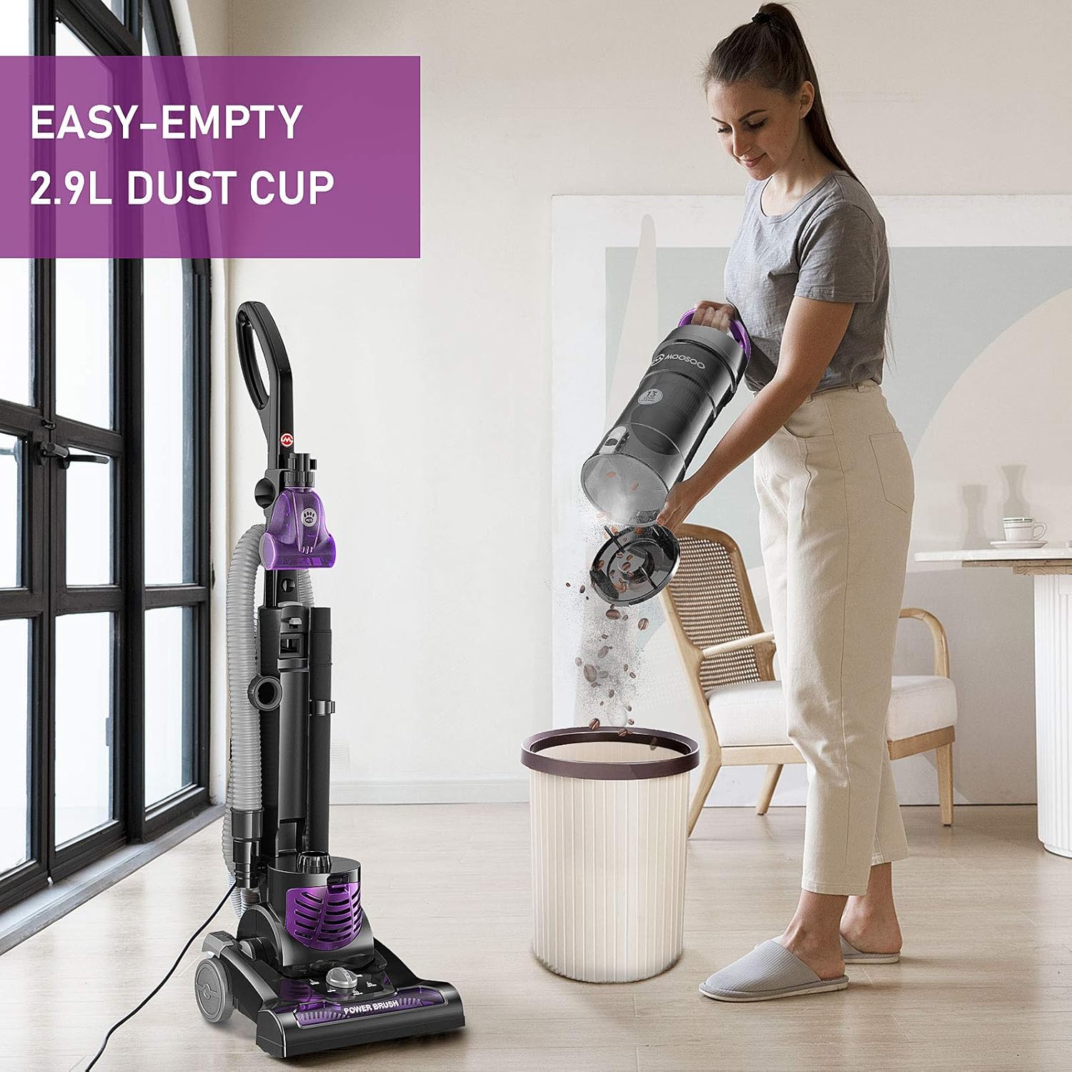 MOOSOO Powerful Pet Upright Vacuum Cleaner, 1400W Powerful Suction and HEPA Media Filtration, Pet Power Brush, Crevice and Upholstery Tool, for Pet Hair, Carpet and Hard Floor - Model: U1400-PLUS -