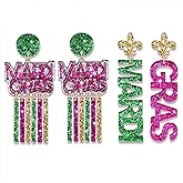 Mardi Gras Earrings for Women, Lightweight Mardi Gras Accessory, Acrylic Fleur De Lis Mask Crown Earrings Carnival Mardi Gras Parades Party Earrings, Fat Tuesday Jewelry Gift