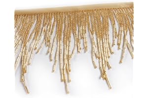 Labellezalady 1meter/39inches Long 4.3inches Wide Gols Beads Fringe Trim Beads Fringe Belt Glass Beaded Wavy Water Shape Fringe Trim Ribbon Tassel Chain for Clothing Accessories DIY Decoration
