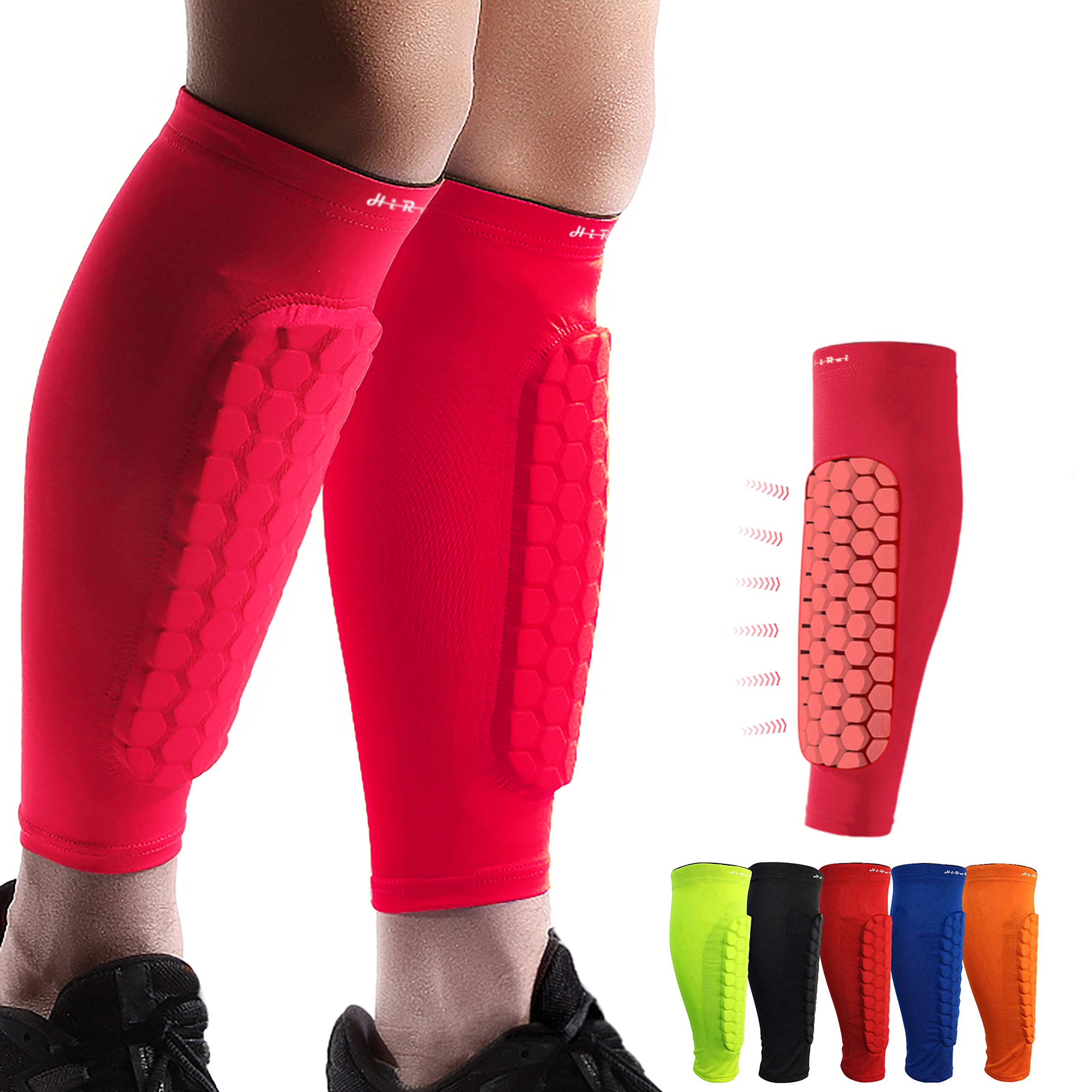 Photo 1 of HiRui Soccer Shin Guards Shin Pads for Kids Youth Adult, Calf Compression Sleeve with Honeycomb Pads, Support for Shin Splint Baseball Boxing Kickboxing MTB, Lightweight(1PAIR)(Red, M)
