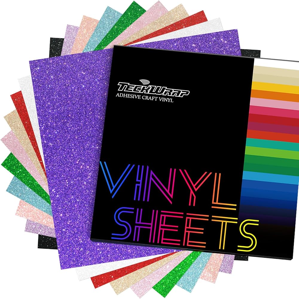 TECKWRAP Glitter Vinyl 12x12 10 Color Assortment Permanent Adhesive Sheets