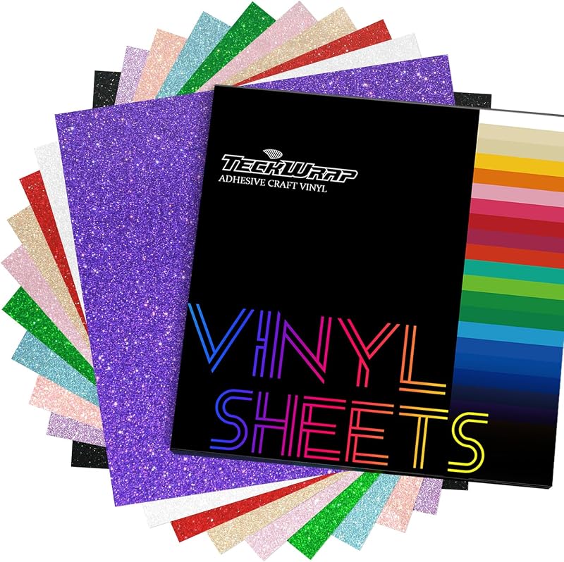 TECKWRAP Glitter Vinyl 12x12 10 Color Assortment Permanent Adhesive Sheets