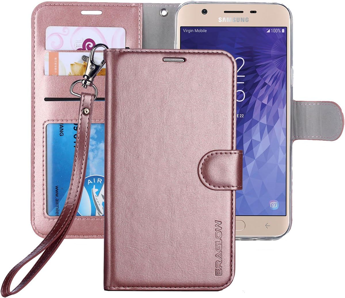ERAGLOW Galaxy J7 2018 Case/J7 V 2nd case/J7 Refine/J7 Star/J7 Aero/J7 Crown/J7 Top/J7 Aura/J7 Eon Case, Luxury PU Leather Wallet Flip Protective Case Cover for Samsung Galaxy J737 (Rose Gold)