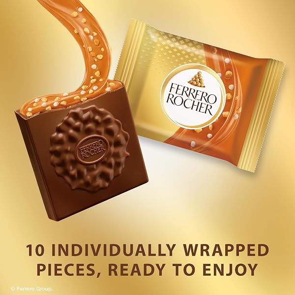 FERRERO ROCHER PREMIUM CARAMEL HAZELNUT CHOCOLATE SQUARES, INDIVIDUALLY WRAPPED CHOCOLATES, GREAT FOR SHARING OR GIFTING, 3.7 OZ