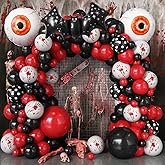 Halloween Balloons Garland Arch Kit, 94pcs Red Black White Polka Dot Balloons, Bloody Hand Print Balloon Eyeball Bat Mylar Balloon for Scream Creepy Gothic Halloween Horror Birthday Party Decorations
