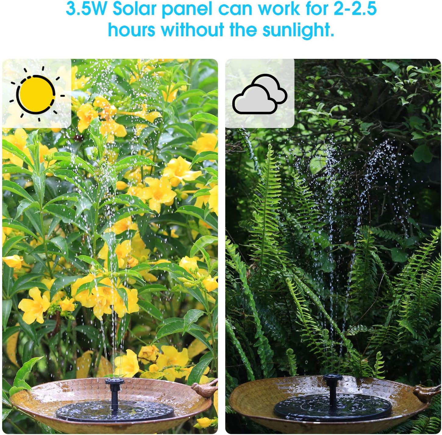 AISITIN 3.5W Solar Fountain Pump, Solar Water Pump Floating Fountain with 1500mAh Battery - Image 5
