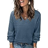 Messic Womens Pullover Sweaters 2025 Casual Long Sleeve V Neck Lightweight Loose Knit Tops