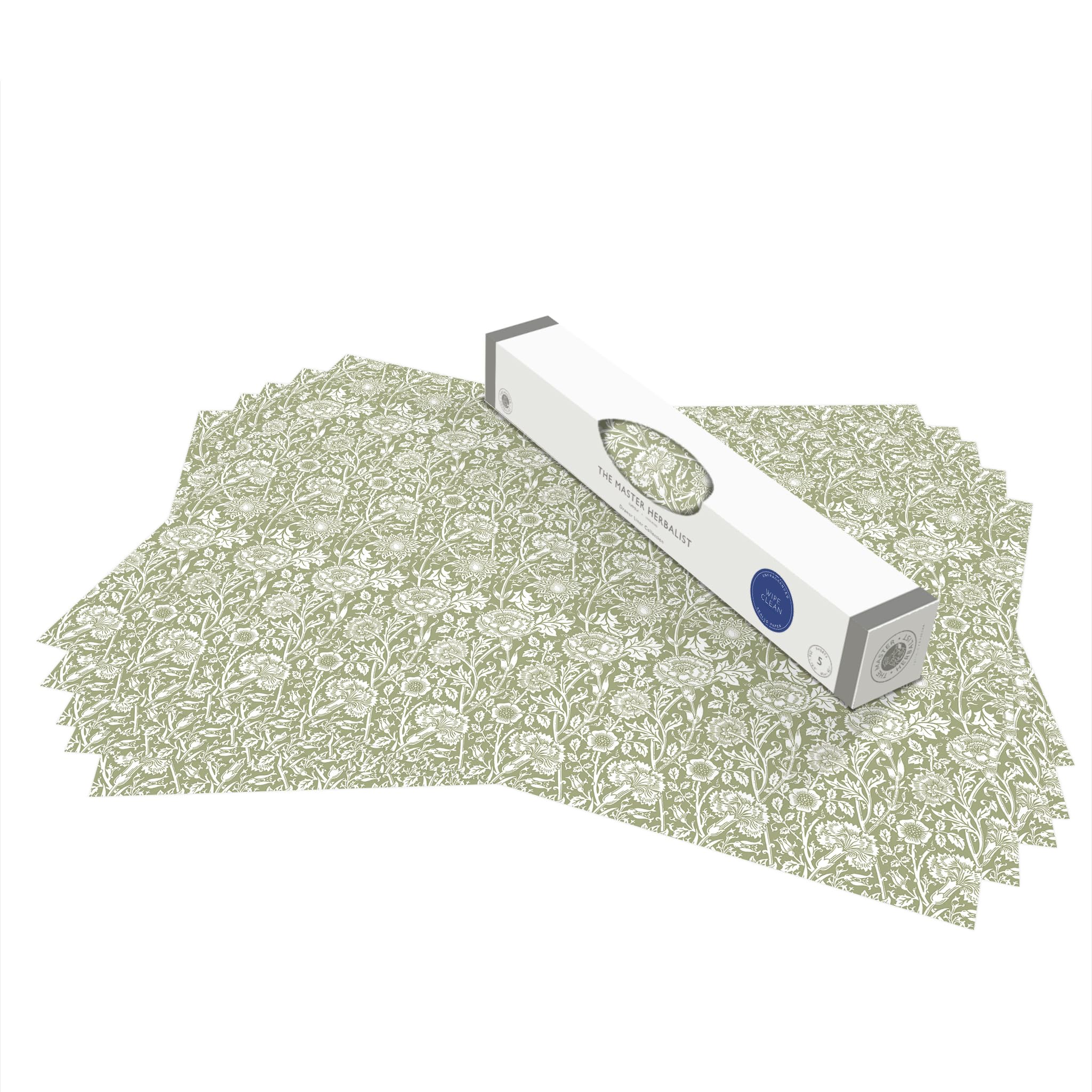 The Master Herbalist William Morris UNSCENTED & WIPE CLEAN Drawer Liners in SAGE GREEN - Perfect for lining Kitchen Drawers, Shelves, Cupboards & Cabinets