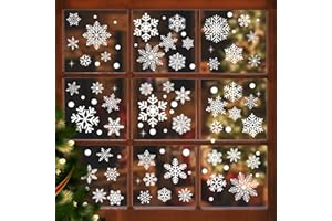 AOWDIAO 394 Pcs Snowflake Window Clings - Christmas Decorations Indoor, 12 Sheets Large White Double-Sided Xmas Snowflake Window Stickers for Glass, Winter Holiday Decor for Home, Office, Party