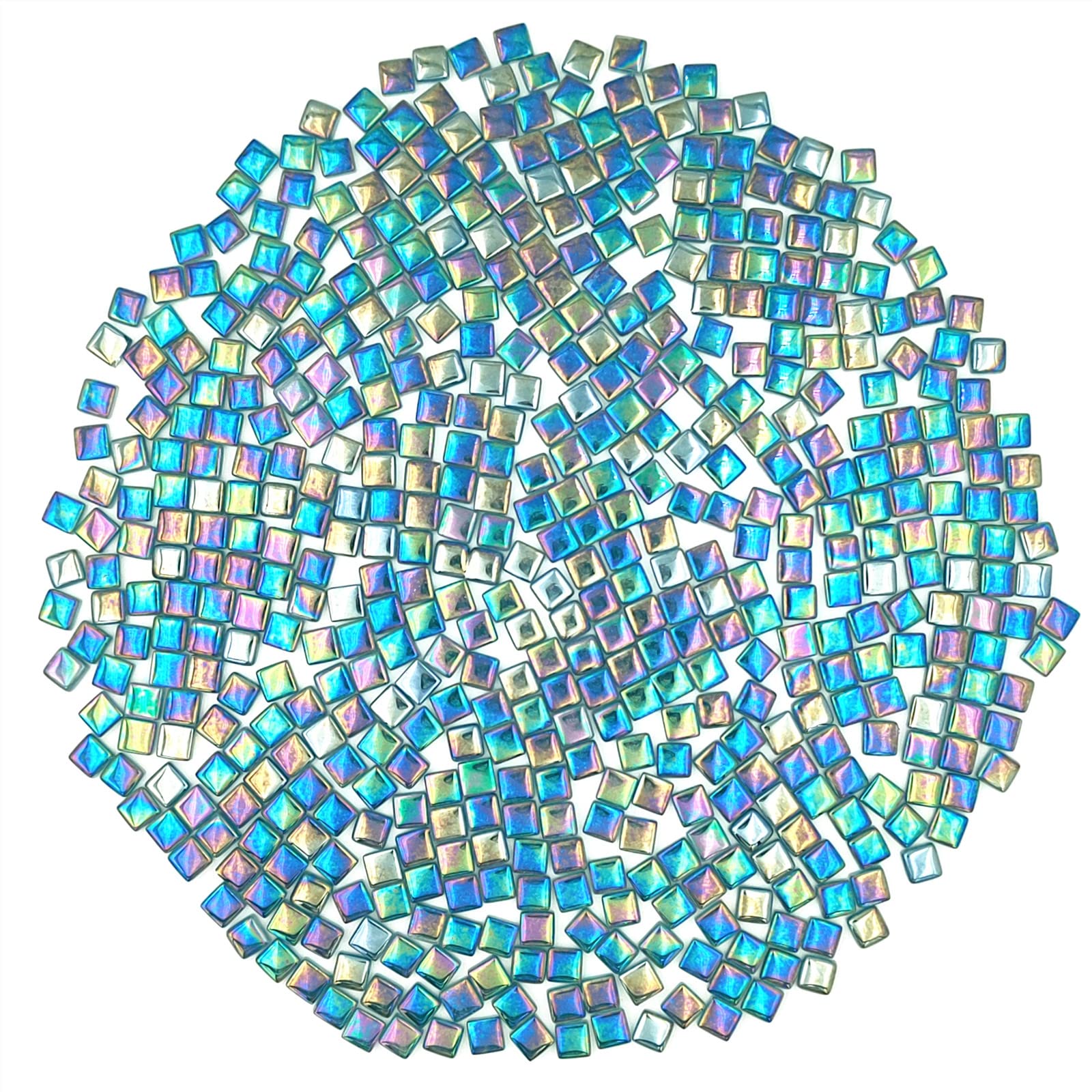 Photo 1 of 1.1lb Square Crystal Mosaic Tiles, Iridescent Mosaic Glass Tiles for Crafts, Mosaic Pieces DIY Hobbies Children Handmade Jewelry Art Decoration Gifts,525 Pieces (Cyan)