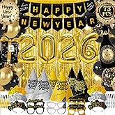 New Years Eve Party Supplies 2026-73 PCS Happy New Years Decorations-Party Favors Includes Hats, Banner, Glasses, Tiaras, Squawkers Blowers, Balloons, Fringe Curtain Accessories Nye Decorations 2026