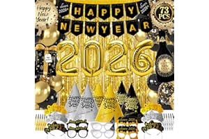 HOMDAILY New Years Eve Party Supplies 2026-73 PCS Happy New Years Decorations-Party Favors Includes Hats, Banner, Glasses, Tiaras, Squawkers Blowers, Balloons, Fringe Curtain Accessories Nye Decorations 2026