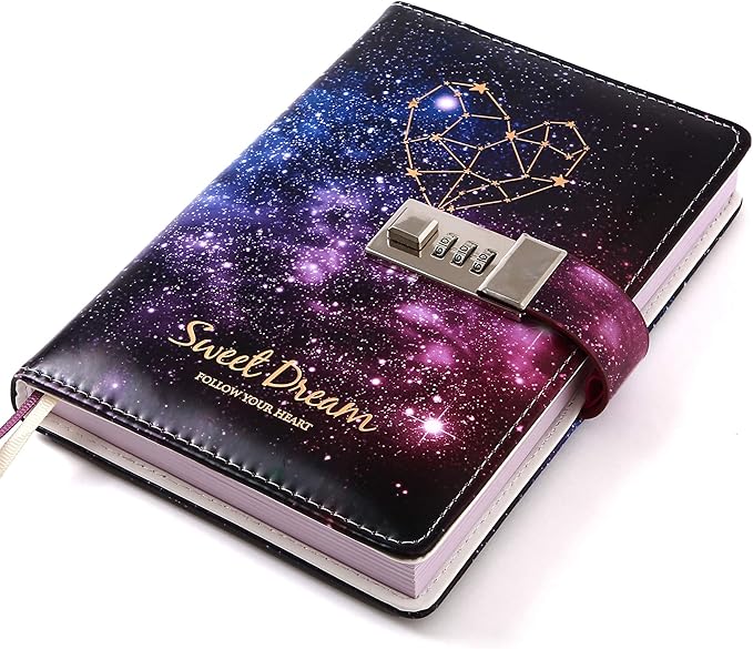 CAGIE Starry Lock Leather Diary Combination Lock Journal Personal