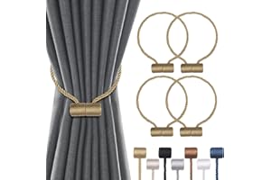 Groleca 4 Pack Magnetic Curtain Tiebacks Curtain Holdbacks Curtain Ties Outdoor Curtain Tiebacks Modern Rope Tiebacks Drapery Holdbacks Tie Backs for Curtains (Gold, 4)