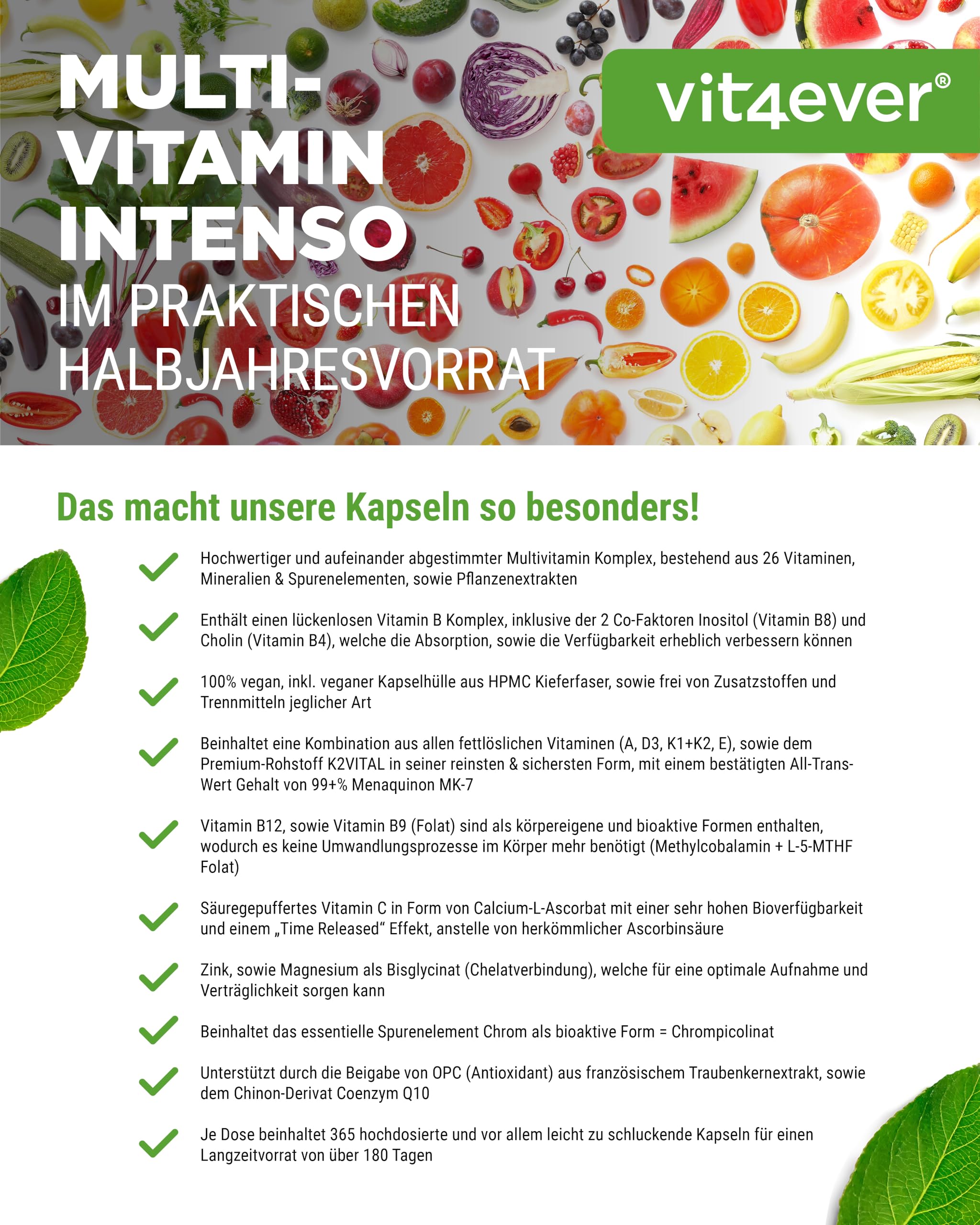 vit4ever Premium Multivitamin A-Z - 365 Kapseln - 26 Bioaktiv-Formen 3