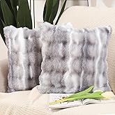 MADIZZ Pack of 2 Thick Plush Wool Throw Pillow Covers 18x18 Inch White Grey Soft Neutral Decorative Throw Pillows Accent Boho Cushion Covers for Couch Sofa Bedroom Pillow Shell