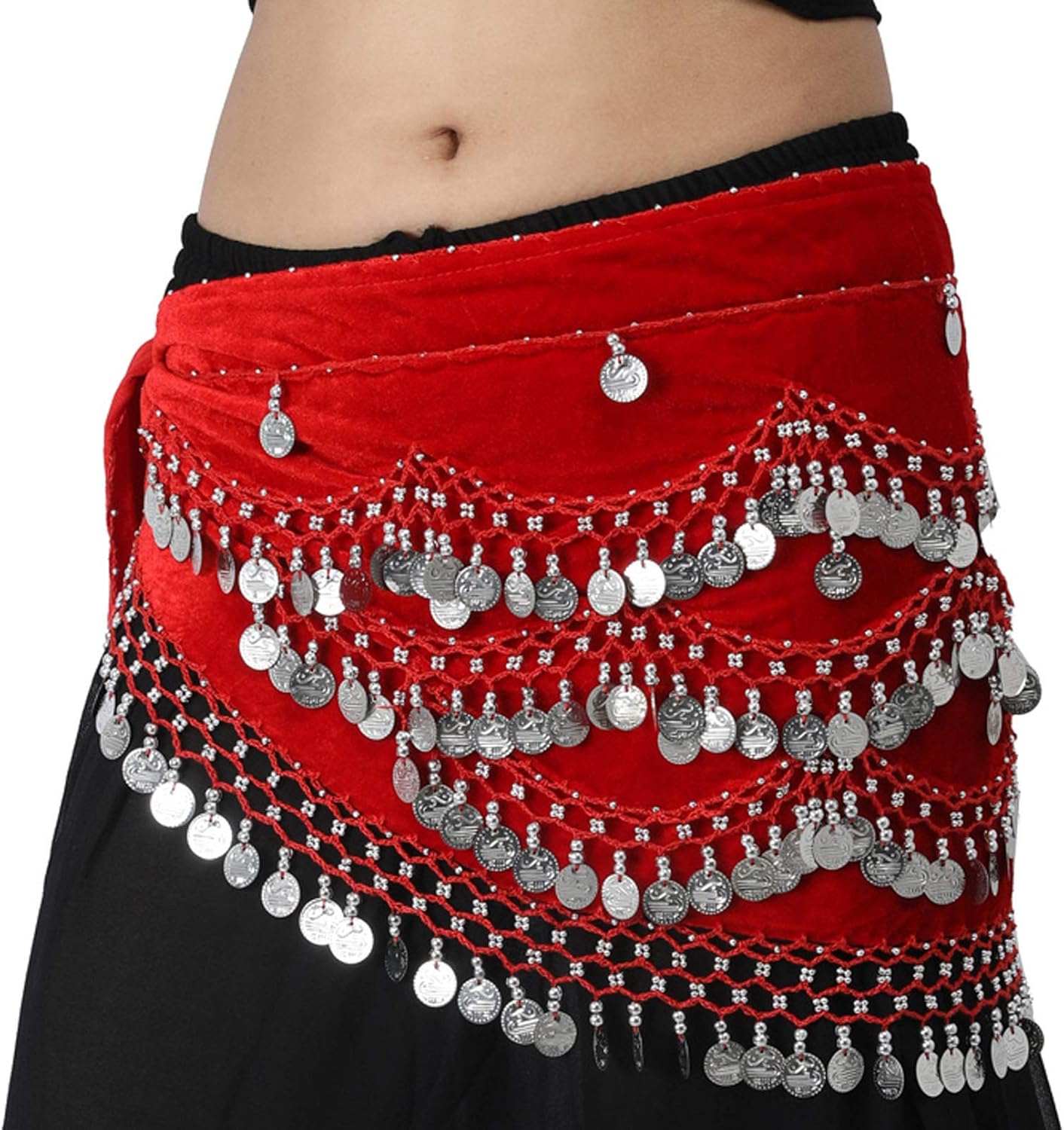 Wevez Classic Egyptian Belly Dance Hip Scarves for Professional Dancers (Green): Clothing
