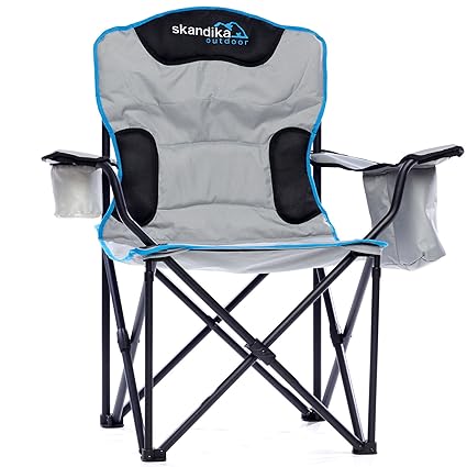 Skandika Campingstuhl Deluxe Faltbarer Garten-/Falt-/Klapp- Stuhl mit Getränkehaltern, Gepolsterte Armlehnen, bequemer Angels